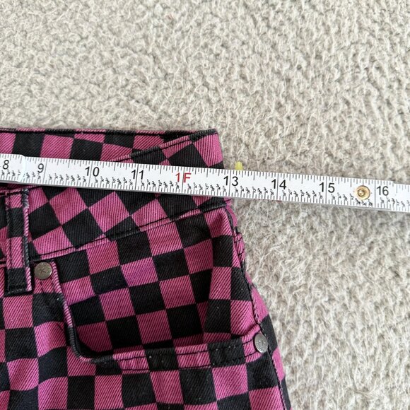 Ragged Jeans Pants Checkerboard Whimsigoth High Rise Pink Black - Picture 7 of 16